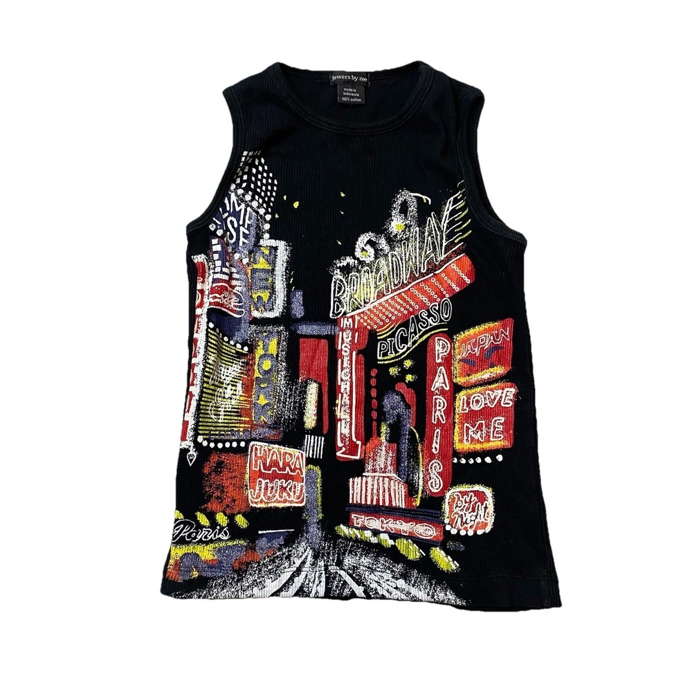 Flowers By Zoe Cities Painted Ribbed Tank TopTee Girls Large Paris Tokyo Y2k